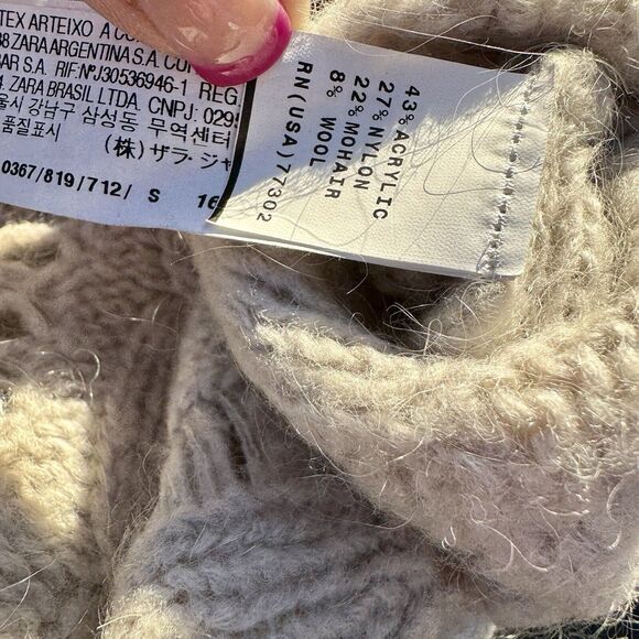 Zara Women’s Gray Alpaca Wool Blend Crochet Knit Sweater Size Small - Picture 5 of 7